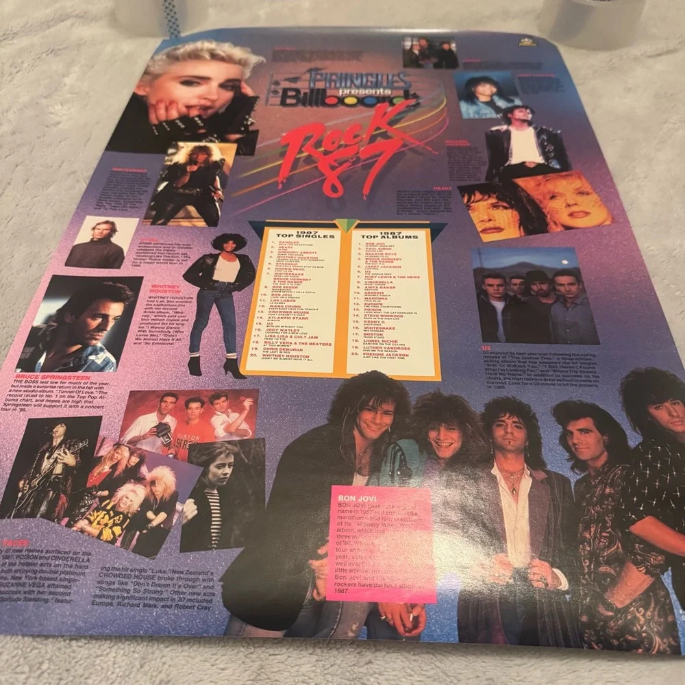 Pringles Billboard Rock ’87‎ 1987 Promo Poster Madonna Bon Jovi U2 Whitney